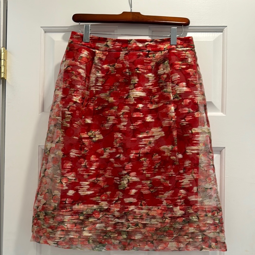 Wolven Red and White A-Line Pleated Ruffled Skirt